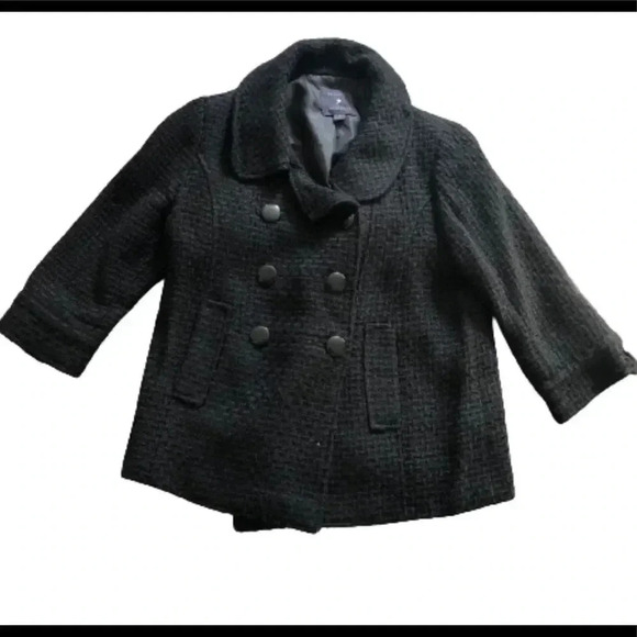 Forever 21 BLACK WOOL TWEED PEACOAT - Picture 1 of 7